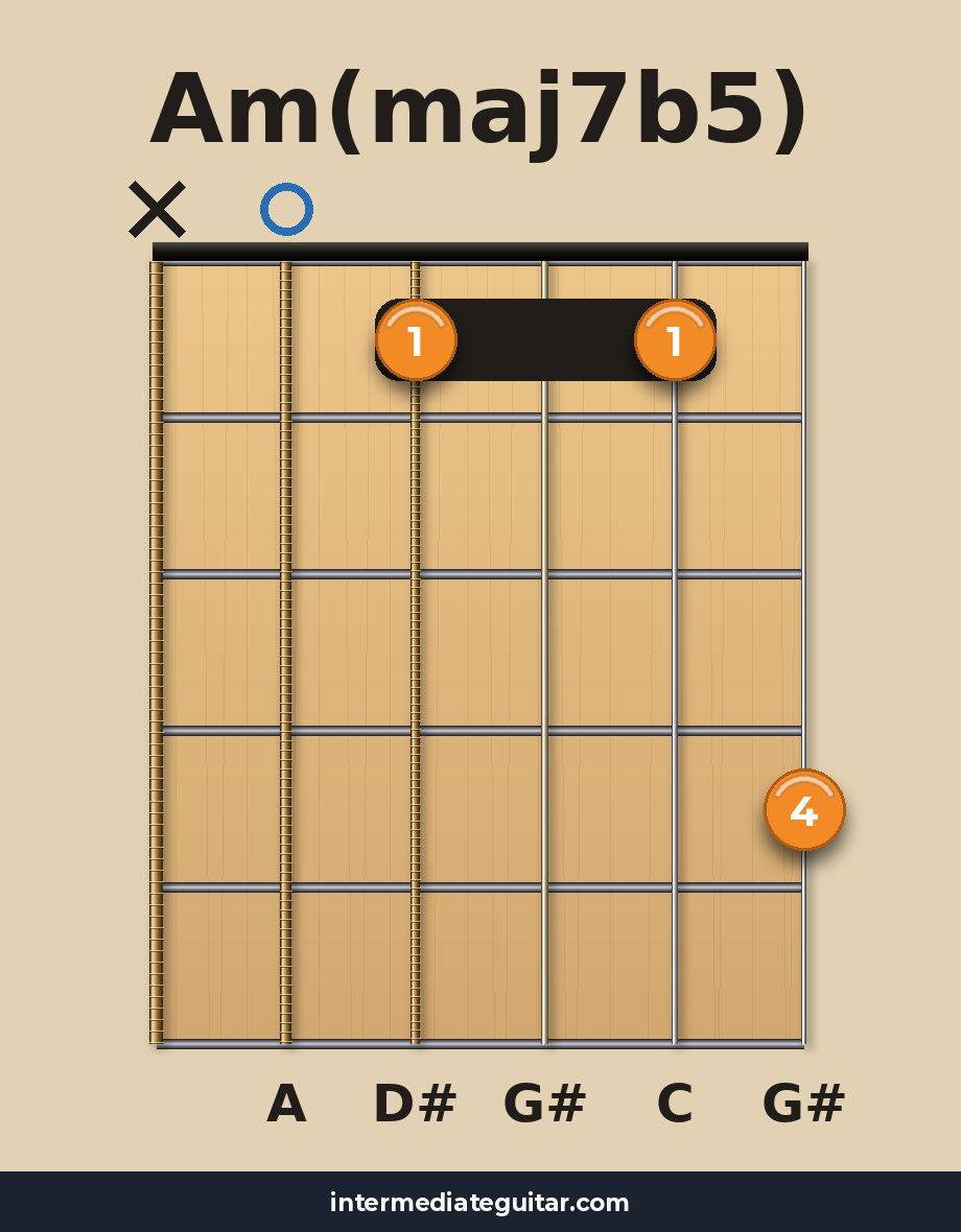 Am(maj7b5) guitar chord diagram
