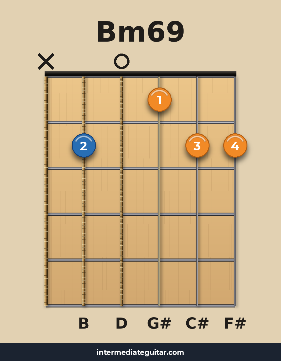Bm69 guitar chord diagram